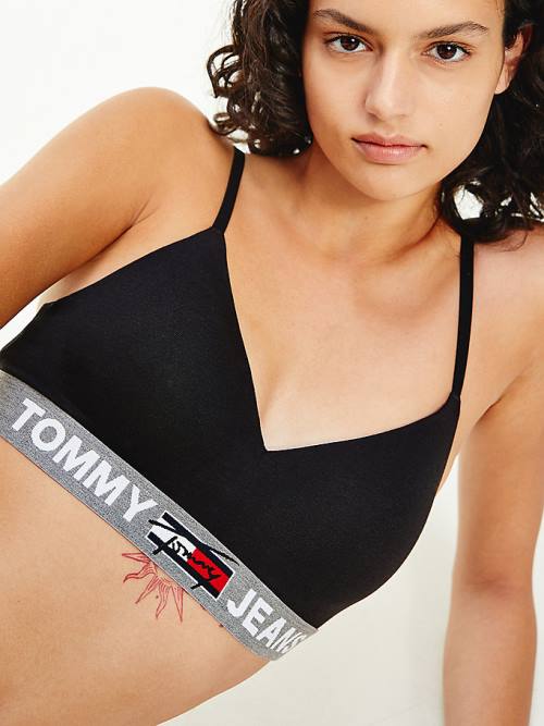 Tommy Hilfiger Logo Underband Padded Bralette Ženske Spodnje Perilo Črna | TH793LFO