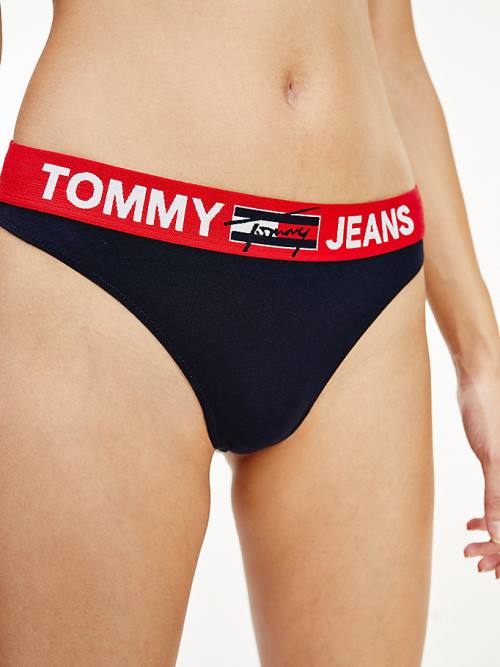 Tommy Hilfiger Logo Waistband Thong Ženske Spodnje Perilo Modra | TH831QSY