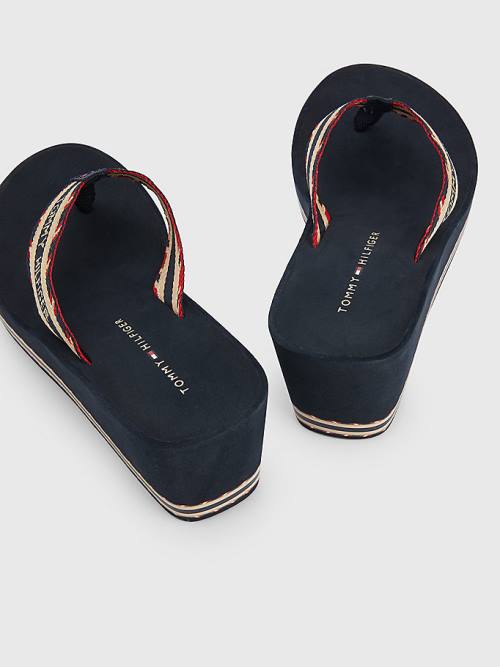 Tommy Hilfiger Logo Webbing High Wedge Flip-Flops Ženske Sandali Modra | TH538UWC