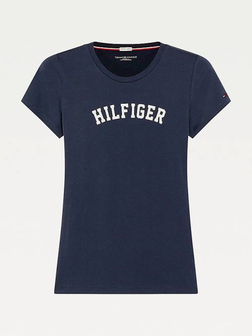 Tommy Hilfiger Logo Ženske Majice Modra | TH842QUZ