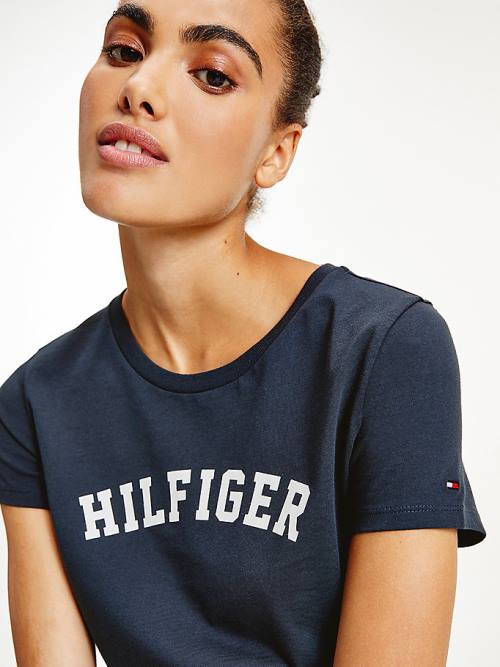 Tommy Hilfiger Logo Ženske Majice Modra | TH842QUZ