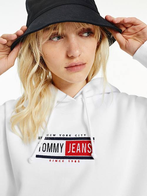 Tommy Hilfiger Logo Ženske Pulover s kapuco Bela | TH724GMP