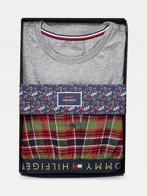 Tommy Hilfiger Long Sleeve Cotton Flannel Set Moški Pižama Siva | TH794RSX