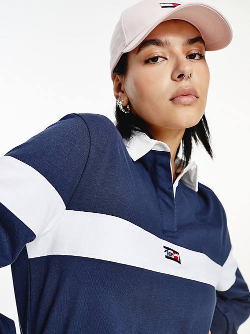 Tommy Hilfiger Long Sleeve Cropped Stripe Rugby Shirt Ženske Polo Majica Modra | TH560FMP