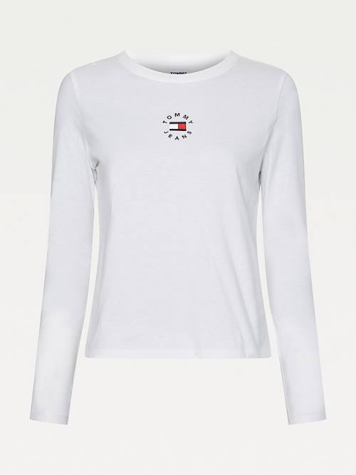 Tommy Hilfiger Long Sleeve Logo Slim Fit Ženske Majice Bela | TH470HKR