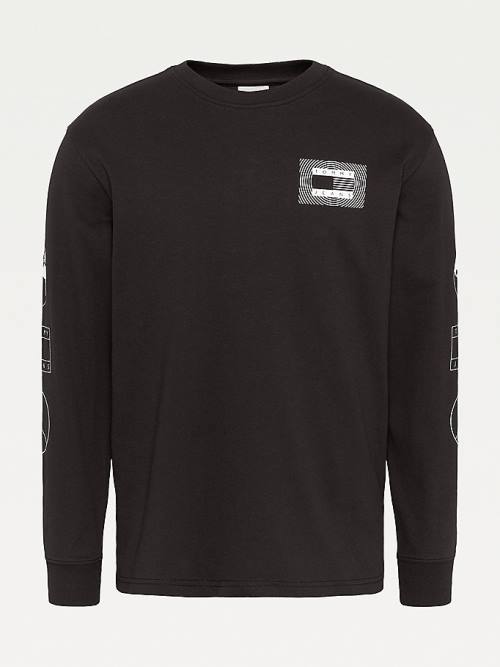 Tommy Hilfiger Long Sleeve Recycled Cotton Moški Majice Črna | TH824AFG