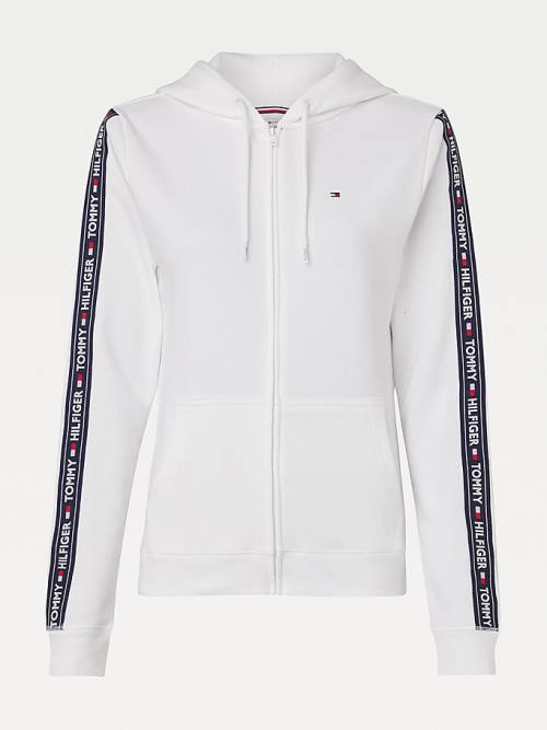 Tommy Hilfiger Long Sleeve Zip-Thru Ženske Pulover s kapuco Bela | TH205WLQ