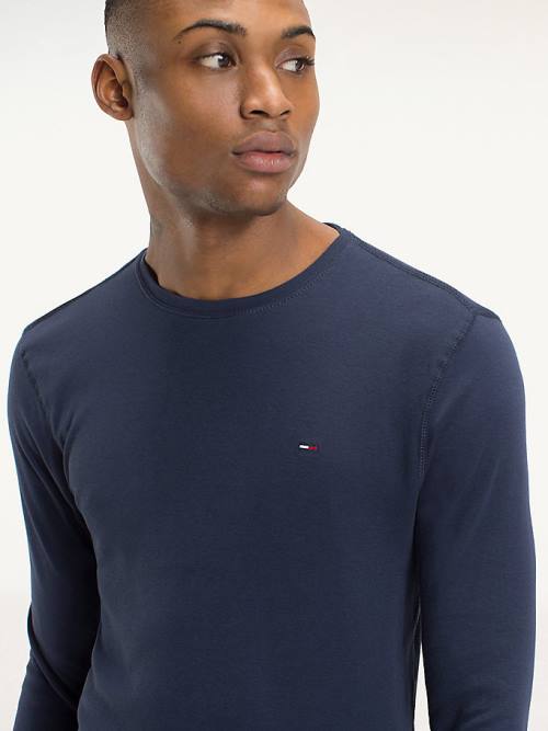 Tommy Hilfiger Long Sleeved Ribbed Organic Cotton Moški Majice Modra | TH692KPM