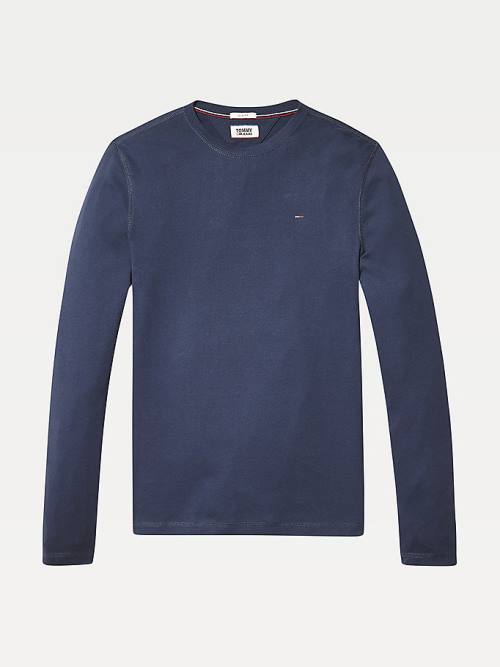 Tommy Hilfiger Long Sleeved Ribbed Organic Cotton Moški Majice Modra | TH692KPM