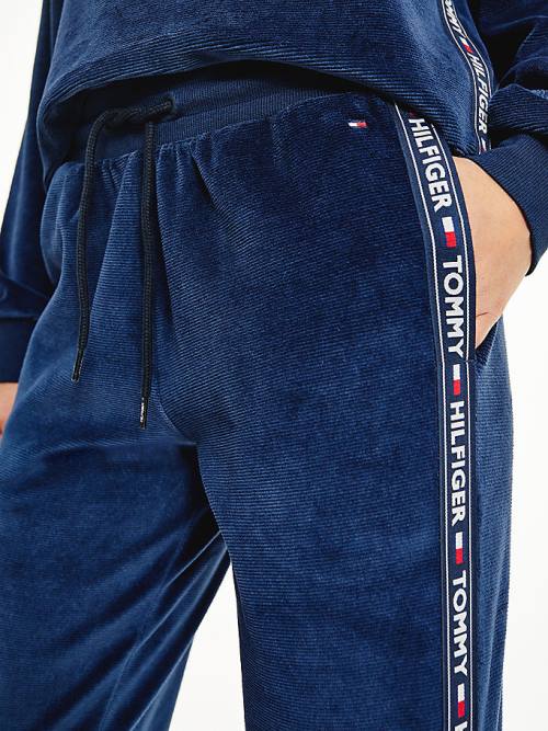 Tommy Hilfiger Lounge Drawstring Velour Joggers Ženske Hlače Modra | TH960QIE