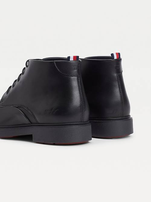 Tommy Hilfiger Low-Rise Leather Lace-Up Moški Škornji Črna | TH796TYJ