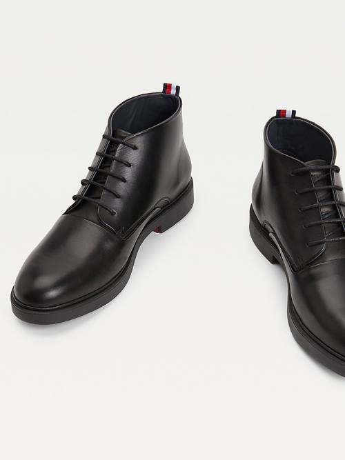 Tommy Hilfiger Low-Rise Leather Lace-Up Moški Škornji Črna | TH796TYJ