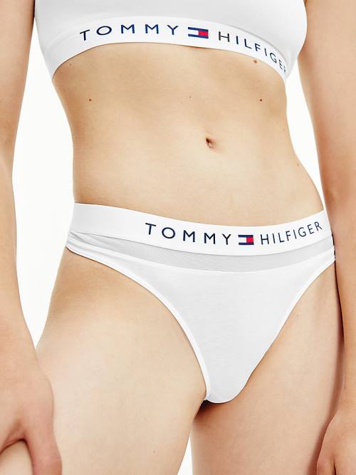 Tommy Hilfiger Mesh Inset Stretch Cotton Thong Ženske Spodnje Perilo Bela | TH073GLI