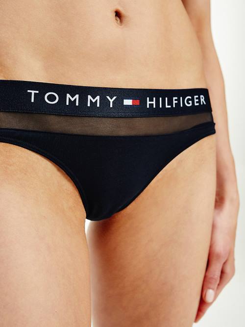 Tommy Hilfiger Mesh Inset Stretch Cotton Thong Ženske Spodnje Perilo Modra | TH905KFH