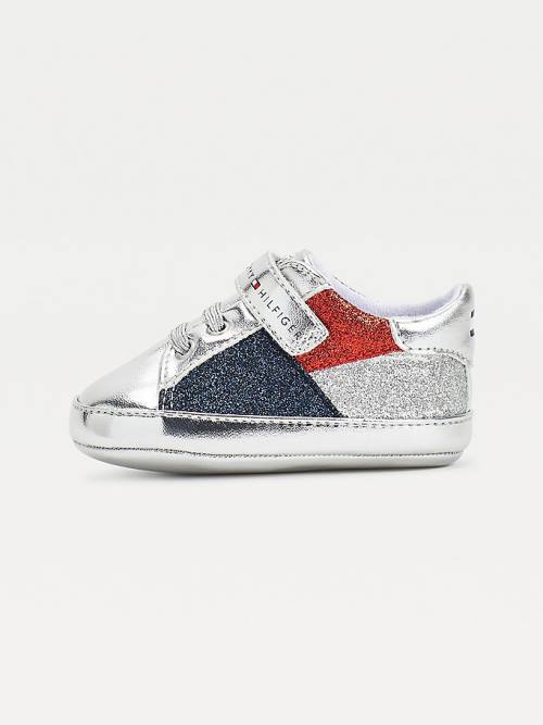 Tommy Hilfiger Metallic Glitter Lace-Up Dekleta Superge Srebrna | TH390RHD