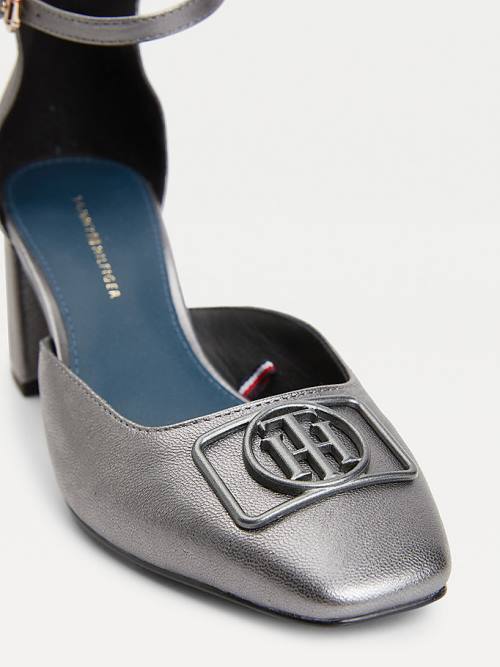 Tommy Hilfiger Metallic Leather Square Toe Pumps Ženske Visoke Pete Siva | TH701RQO