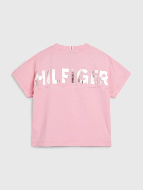 Tommy Hilfiger Metallic Logo Organic Cotton Dekleta Majice Roza | TH037XSF