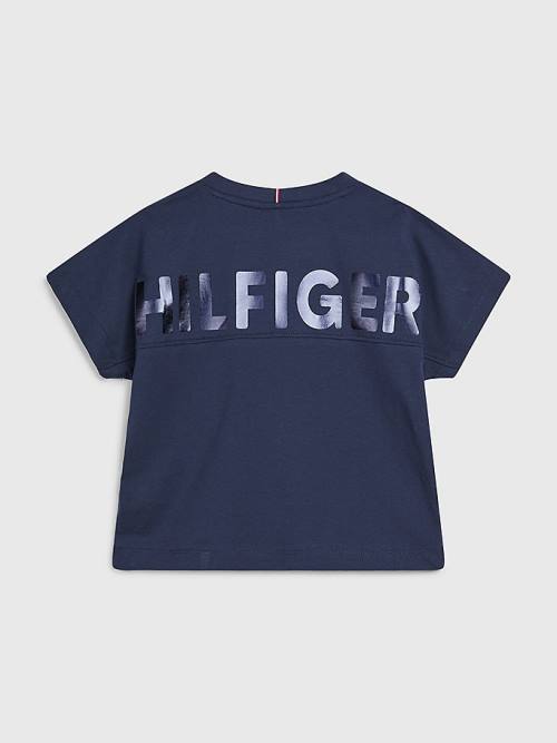 Tommy Hilfiger Metallic Logo Organic Cotton Dekleta Majice Modra | TH953MDY