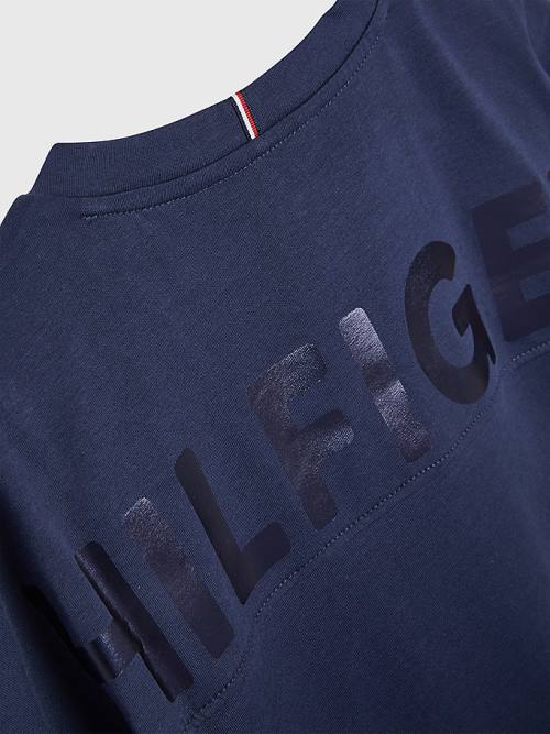 Tommy Hilfiger Metallic Logo Organic Cotton Dekleta Majice Modra | TH953MDY