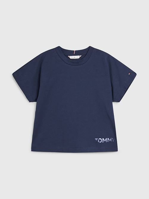 Tommy Hilfiger Metallic Logo Organic Cotton Dekleta Majice Modra | TH953MDY