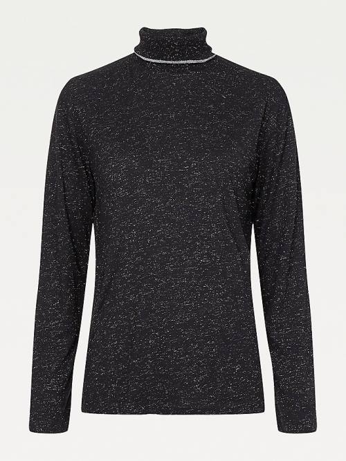 Tommy Hilfiger Metallic Roll Neck Jumper Ženske Majice Črna | TH401BWC