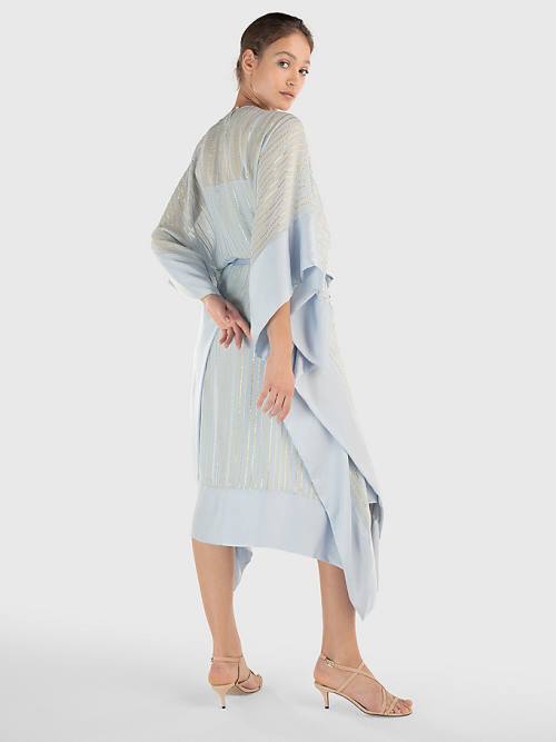 Tommy Hilfiger Metallic Stripe Kaftan Ženske Obleke Modra | TH423LOD