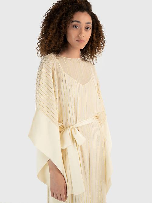 Tommy Hilfiger Metallic Stripe Kaftan Ženske Obleke Bela | TH603QZN