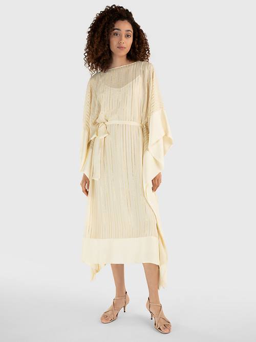 Tommy Hilfiger Metallic Stripe Kaftan Ženske Obleke Bela | TH603QZN