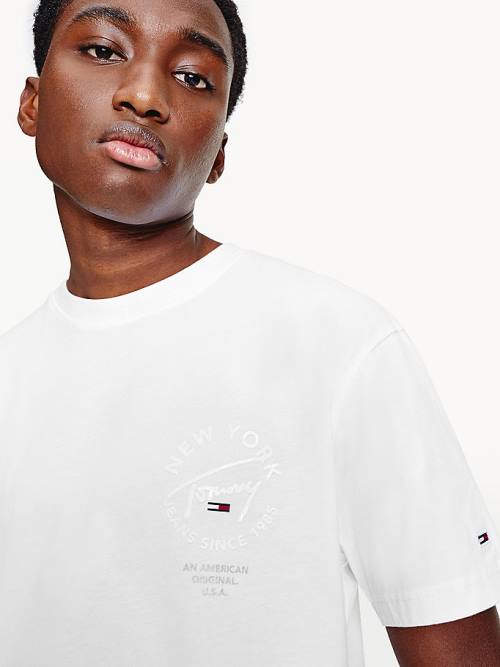 Tommy Hilfiger Metallic Tonal Logo Organic Cotton Moški Majice Bela | TH602ARK