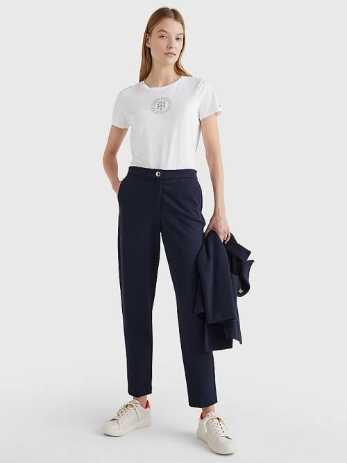 Tommy Hilfiger Michelle Textured Tapered Ženske Hlače Modra | TH465XIW