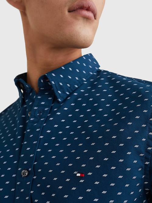 Tommy Hilfiger Micro Print Poplin Slim Fit Moški Srajce Modra | TH254GSA