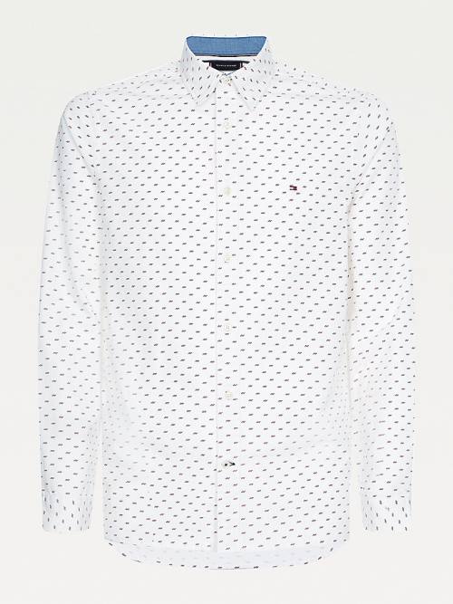 Tommy Hilfiger Micro Print Poplin Slim Fit Moški Srajce Bela | TH574OYW