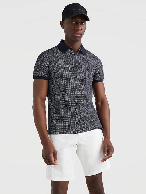 Tommy Hilfiger Micro Print Slim Fit Moški Polo Majica Modra | TH145DXP