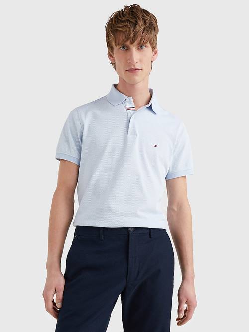 Tommy Hilfiger Micro Print Slim Fit Moški Polo Majica Modra | TH754UWG