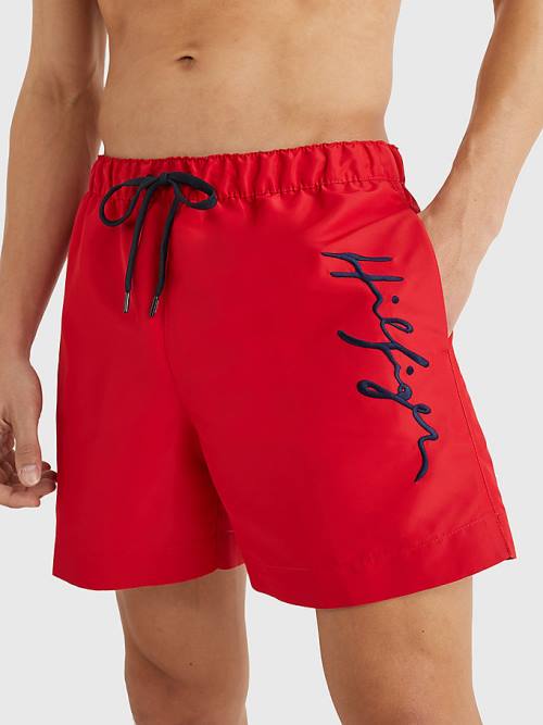 Tommy Hilfiger Mid Length Signature Logo Shorts Moški Kopalke Rdeča | TH625XNK