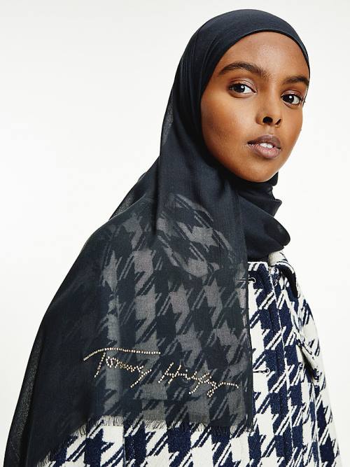 Tommy Hilfiger Modal Signature Brooch Hijab Ženske Šal Črna | TH846ZJL