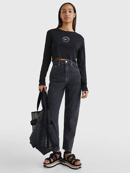 Tommy Hilfiger Mom Ultra High Rise Tapered Black Ženske Kavbojke Denim | TH831JUN