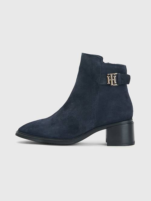 Tommy Hilfiger Monogram Buckle Mid Heel Ankle Ženske Škornji Modra | TH179INT