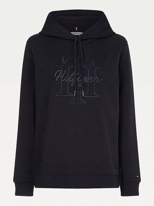 Tommy Hilfiger Monogram Embroidery Regular Fit Ženske Pulover s kapuco Črna | TH304PGX