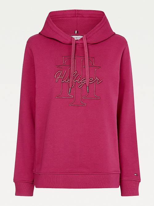 Tommy Hilfiger Monogram Embroidery Regular Fit Ženske Pulover s kapuco Rdeča | TH657PKV