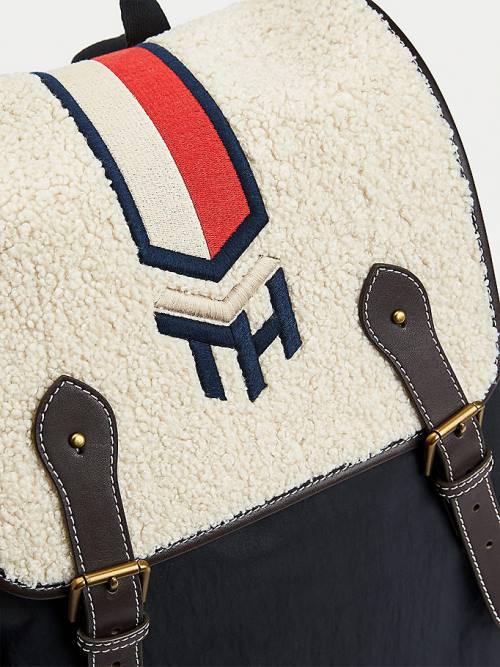 Tommy Hilfiger Monogram Embroidery Sherpa Backpack Moški Torbice Modra | TH738UZD