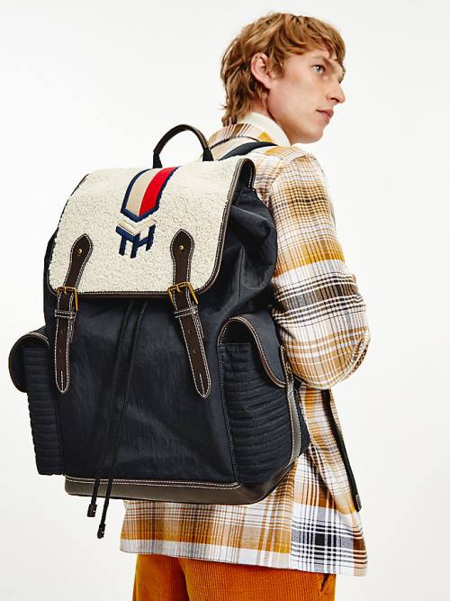 Tommy Hilfiger Monogram Embroidery Sherpa Backpack Moški Torbice Modra | TH738UZD