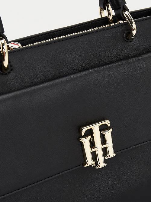 Tommy Hilfiger Monogram Lock Satchel Ženske Torbice Črna | TH183GWM