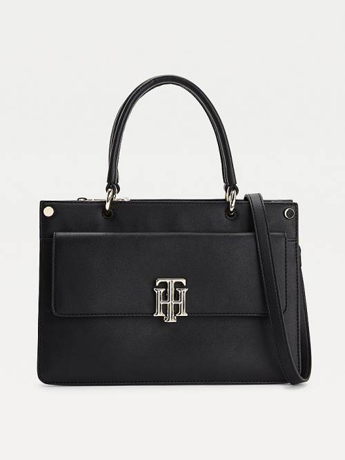 Tommy Hilfiger Monogram Lock Satchel Ženske Torbice Črna | TH183GWM