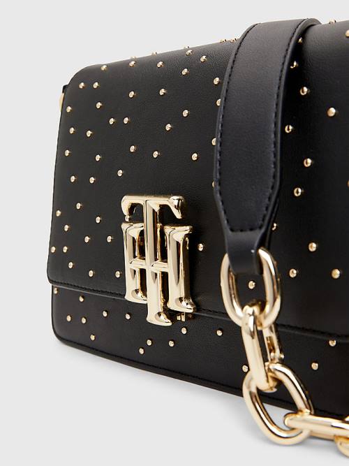 Tommy Hilfiger Monogram Lock Studded Crossover Ženske Torbice Črna | TH579QRM