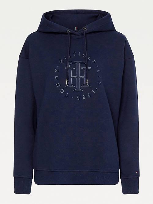 Tommy Hilfiger Monogram Organic Cotton Ženske Pulover s kapuco Modra | TH195YWT