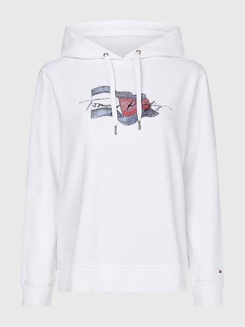 Tommy Hilfiger Motion Flag Logo Ženske Pulover s kapuco Bela | TH637JNY