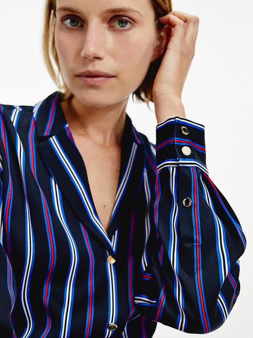 Tommy Hilfiger Multicolour Stripe Viscose Ženske Bluza Modra | TH734UJG