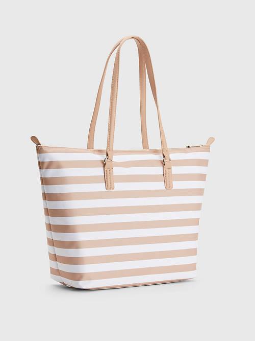 Tommy Hilfiger Nylon Stripe Tote Ženske Torbice Bež | TH483YXD