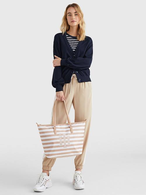 Tommy Hilfiger Nylon Stripe Tote Ženske Torbice Bež | TH483YXD